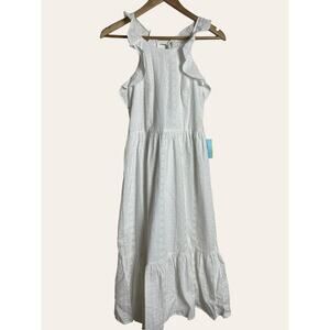 Cece White Eyelet Embroidered Atrapoy Ruffled Sleeveless Midi Dress Size 0